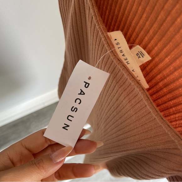 PacSun LA Heart Tan Rib Knit Tie Straps Bodycon Mini Dress - Picture 8 of 9